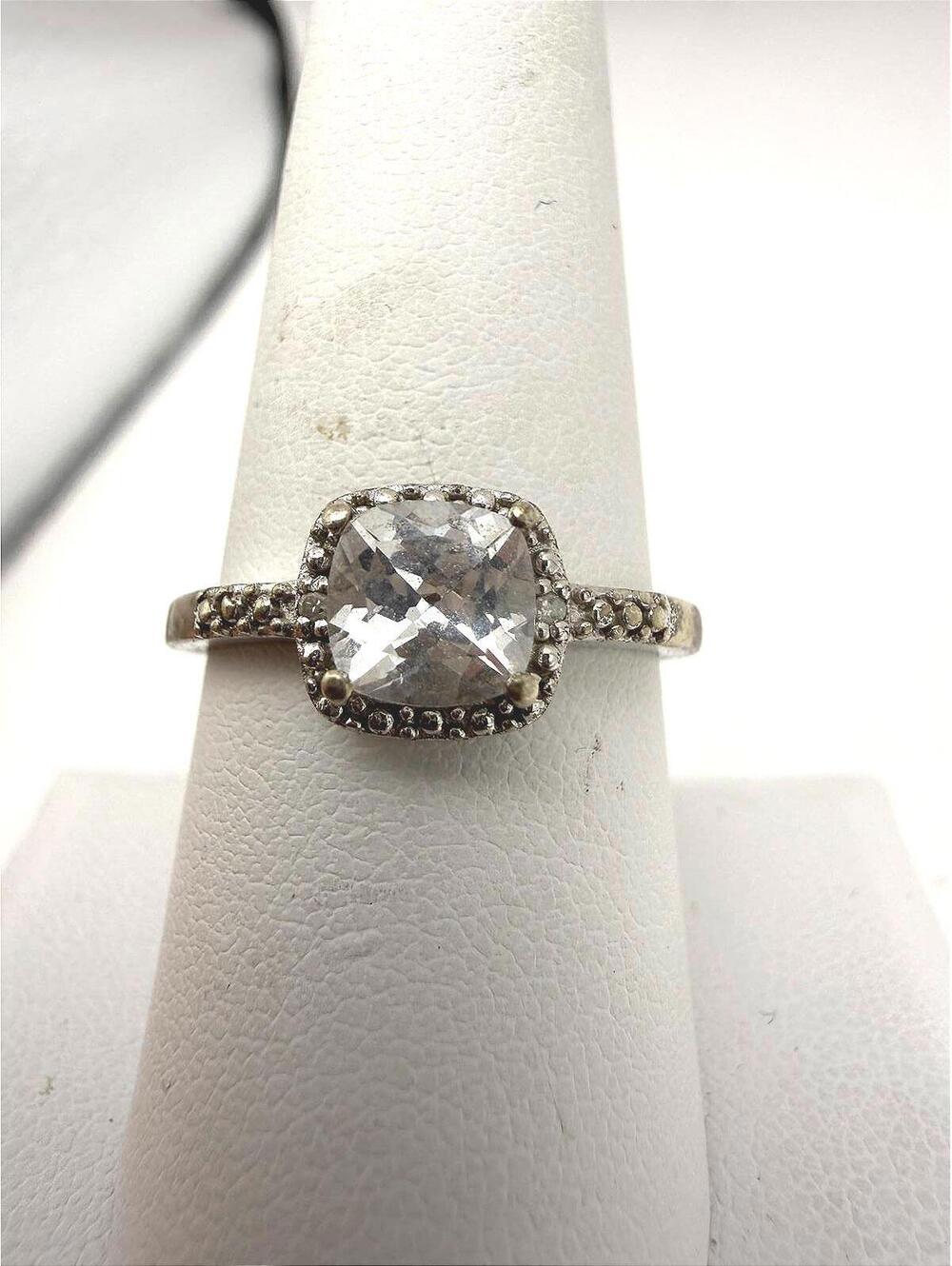 Silver Ring with Clear Cushion Cut Stone Size 8